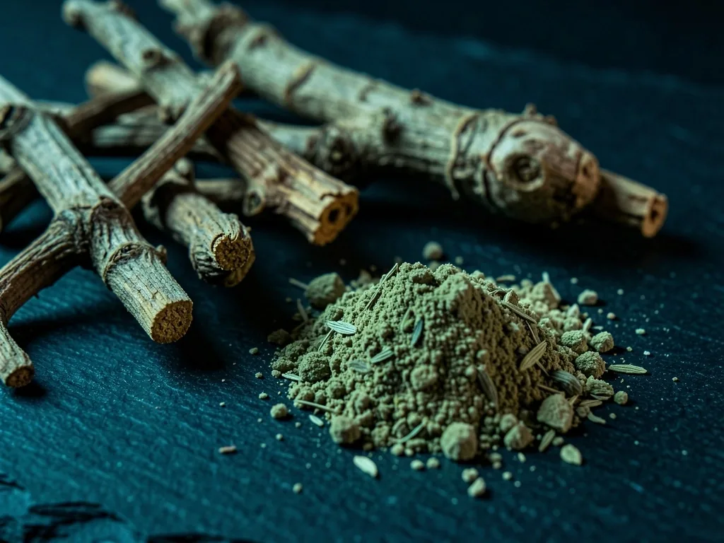 Natural supplement ingredients on a dark surface